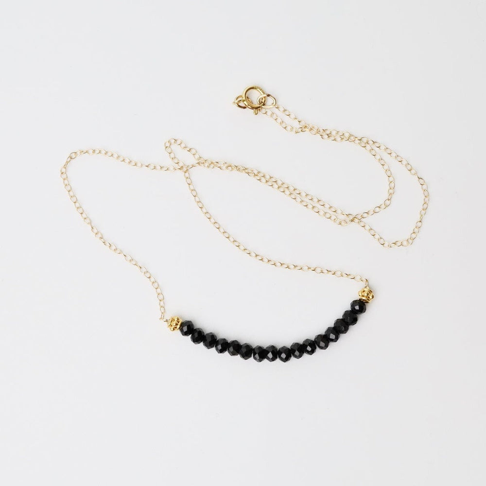 
                      
                        NKL-GF Gold Filled Chain with Mystic Black Gemstone Arc Necklace
                      
                    