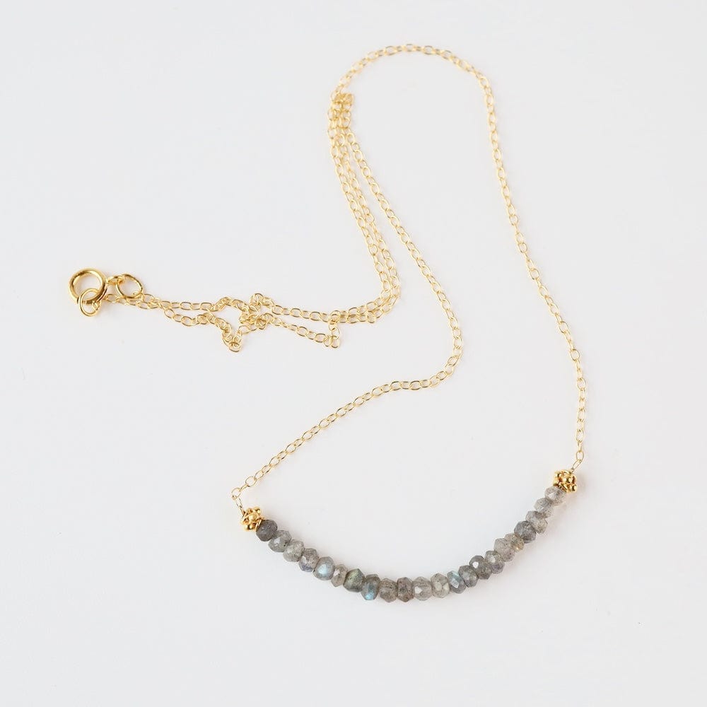 NKL-GF Gold Filled Chain with  Mystic Labradorite Gemstone Arc Necklace