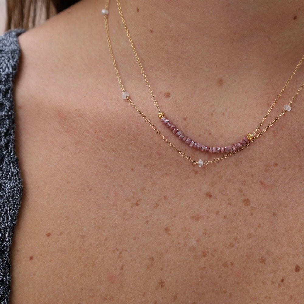 
                      
                        NKL-GF Gold Filled Chain with Pink Silverite Gemstone Arc Necklace
                      
                    