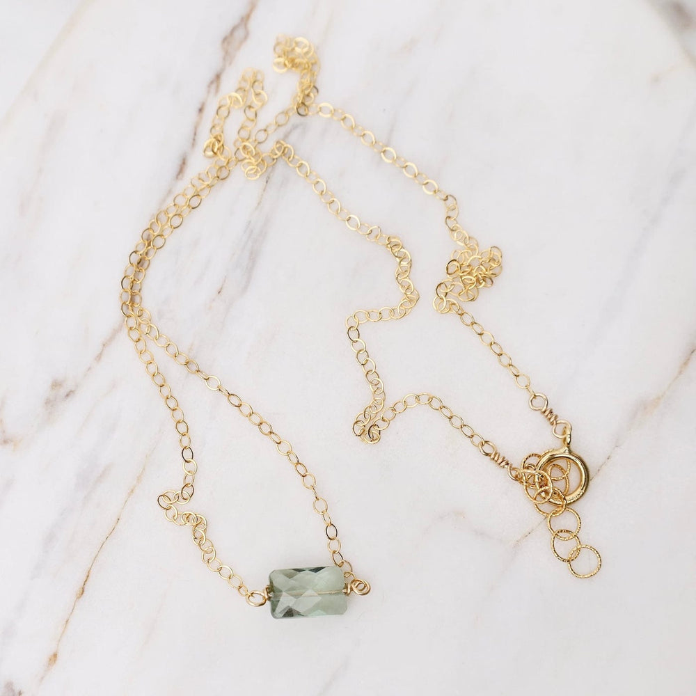 
                  
                    NKL-GF Gold Filled Chain with Rectangular Green Amethyst
                  
                