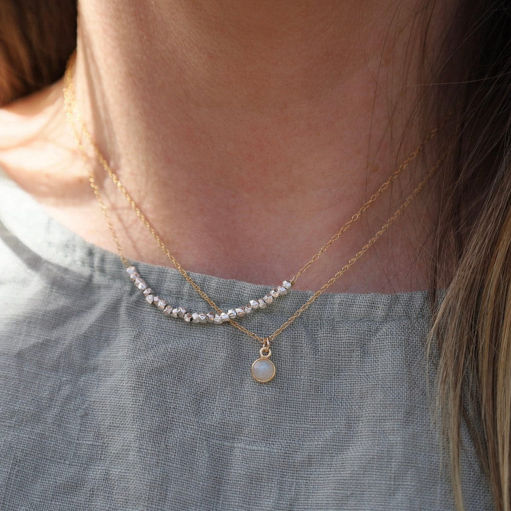 NKL-GF Gold Filled Chain with Silver Nugget Gemstone Arc Necklace