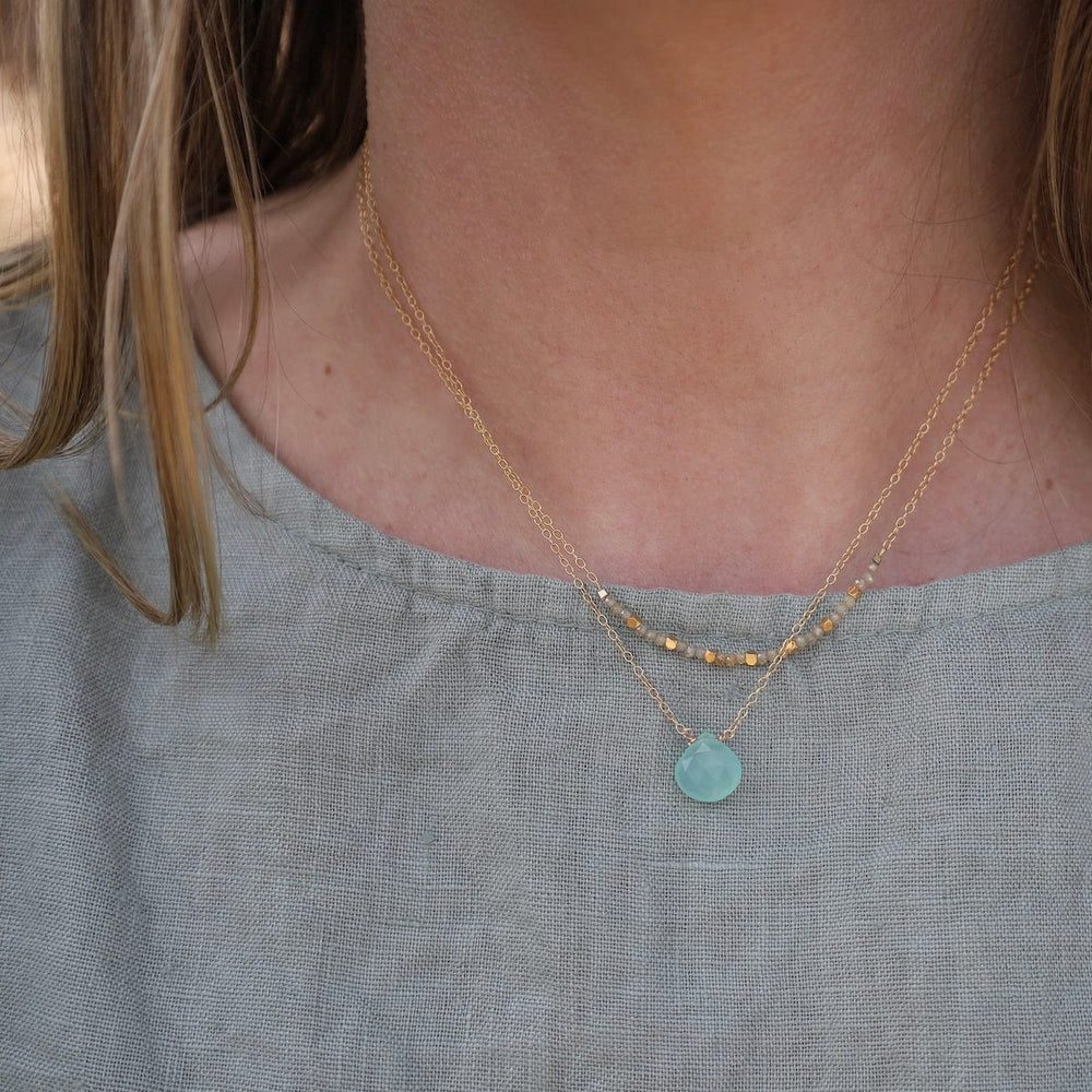 
                      
                        NKL-GF Gold Filled Chain with Single Brio Necklace - Aqua
                      
                    