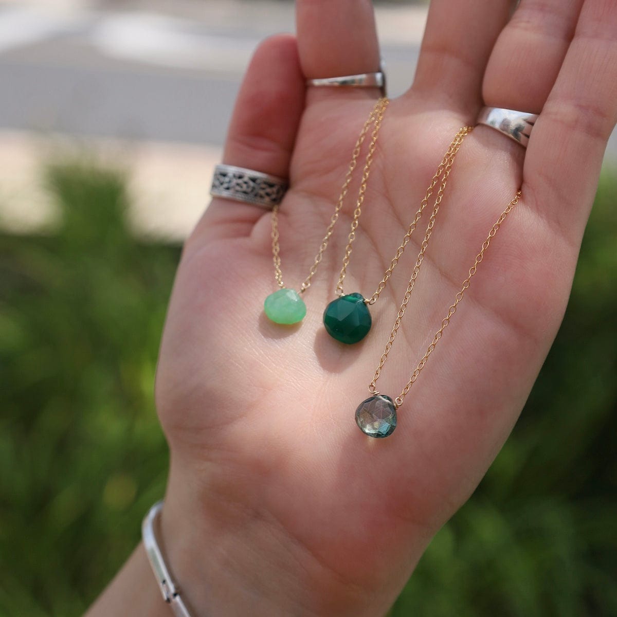 NKL-GF Gold Filled Chain with Single Brio Necklace - Gree