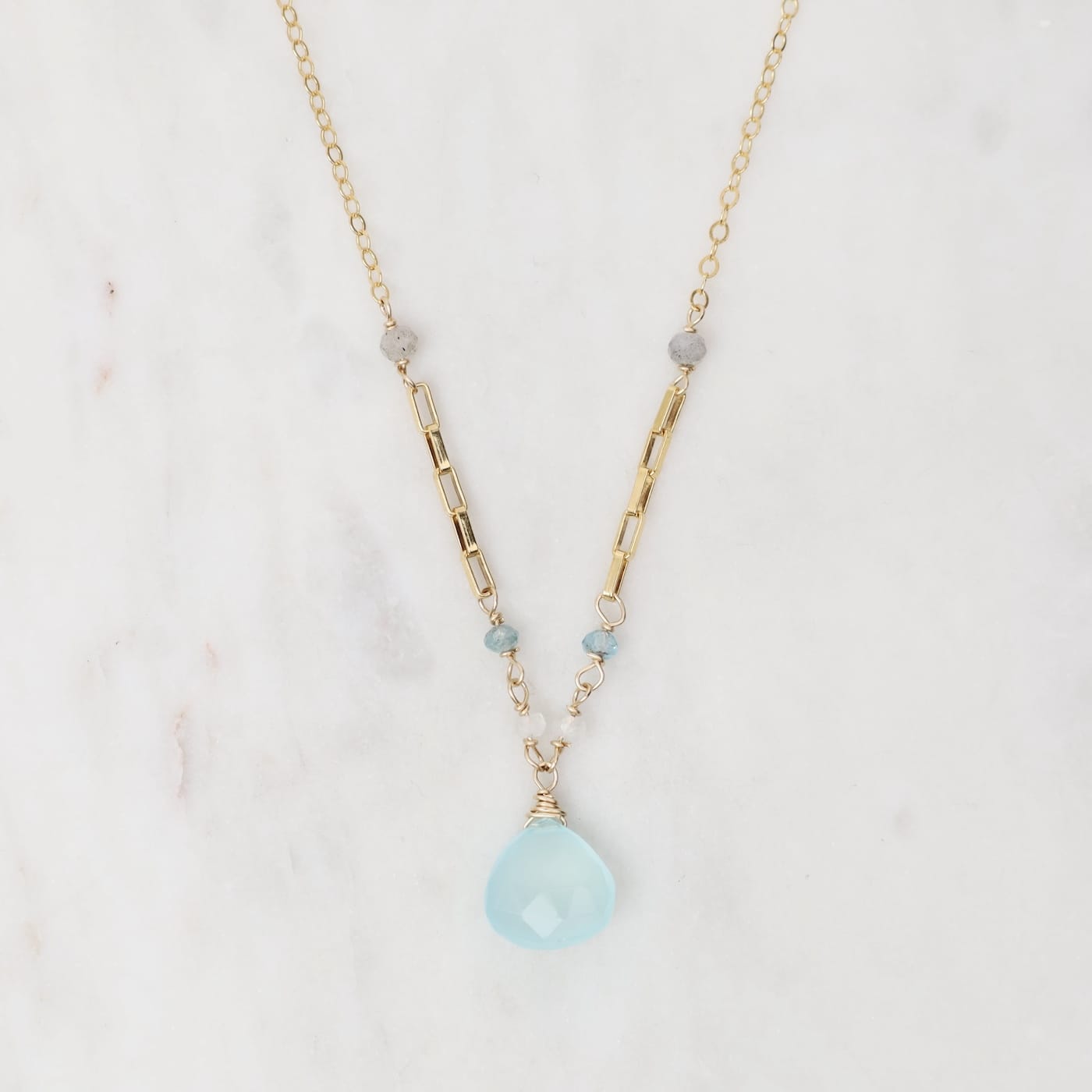NKL-GF Gold Filled Chalcedony Drop with Rondelles Necklac