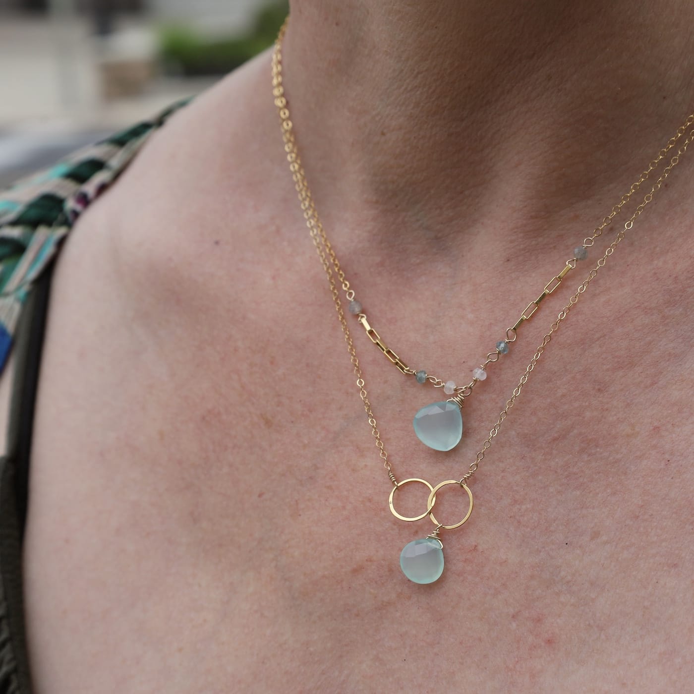 NKL-GF Gold Filled Chalcedony Drop with Rondelles Necklac