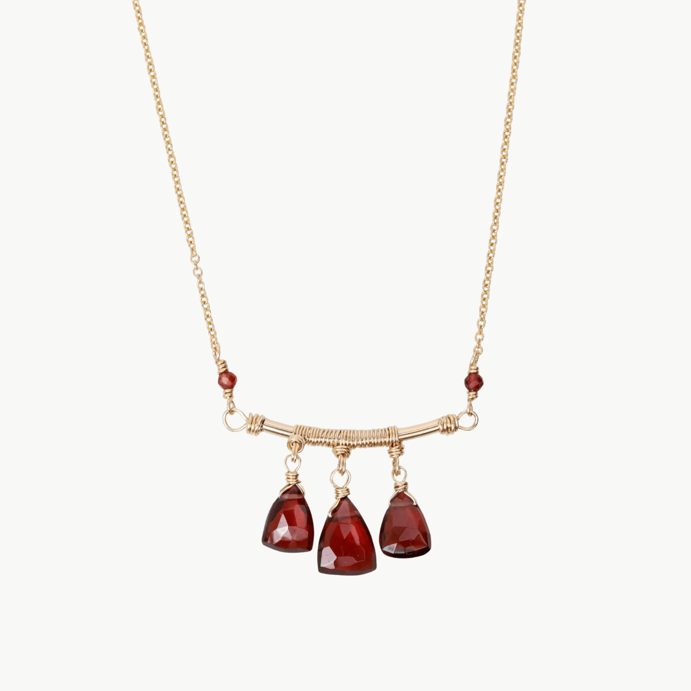 NKL-GF Gold Filled Curve with Garnet Drops Necklace