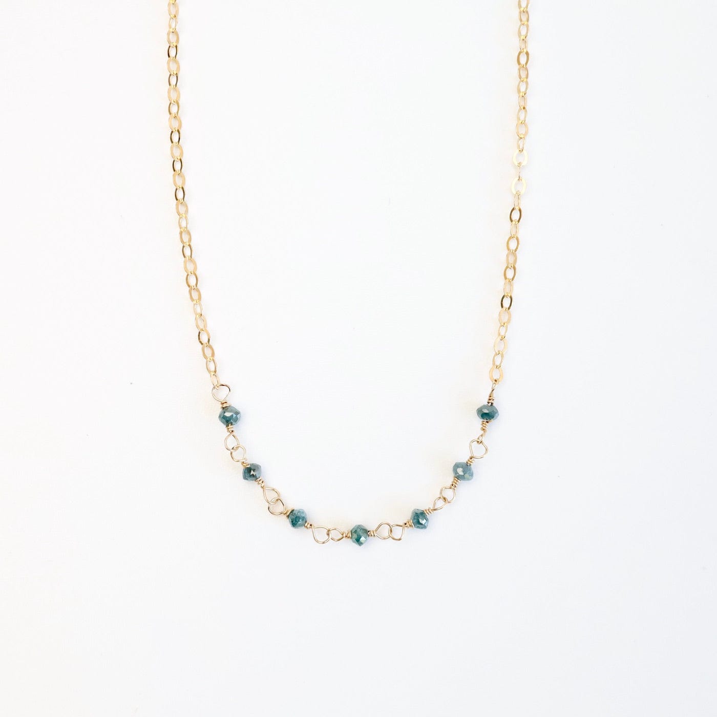 NKL-GF Gold Filled Dainty 7 Green Diamond Rondelle Line Necklace