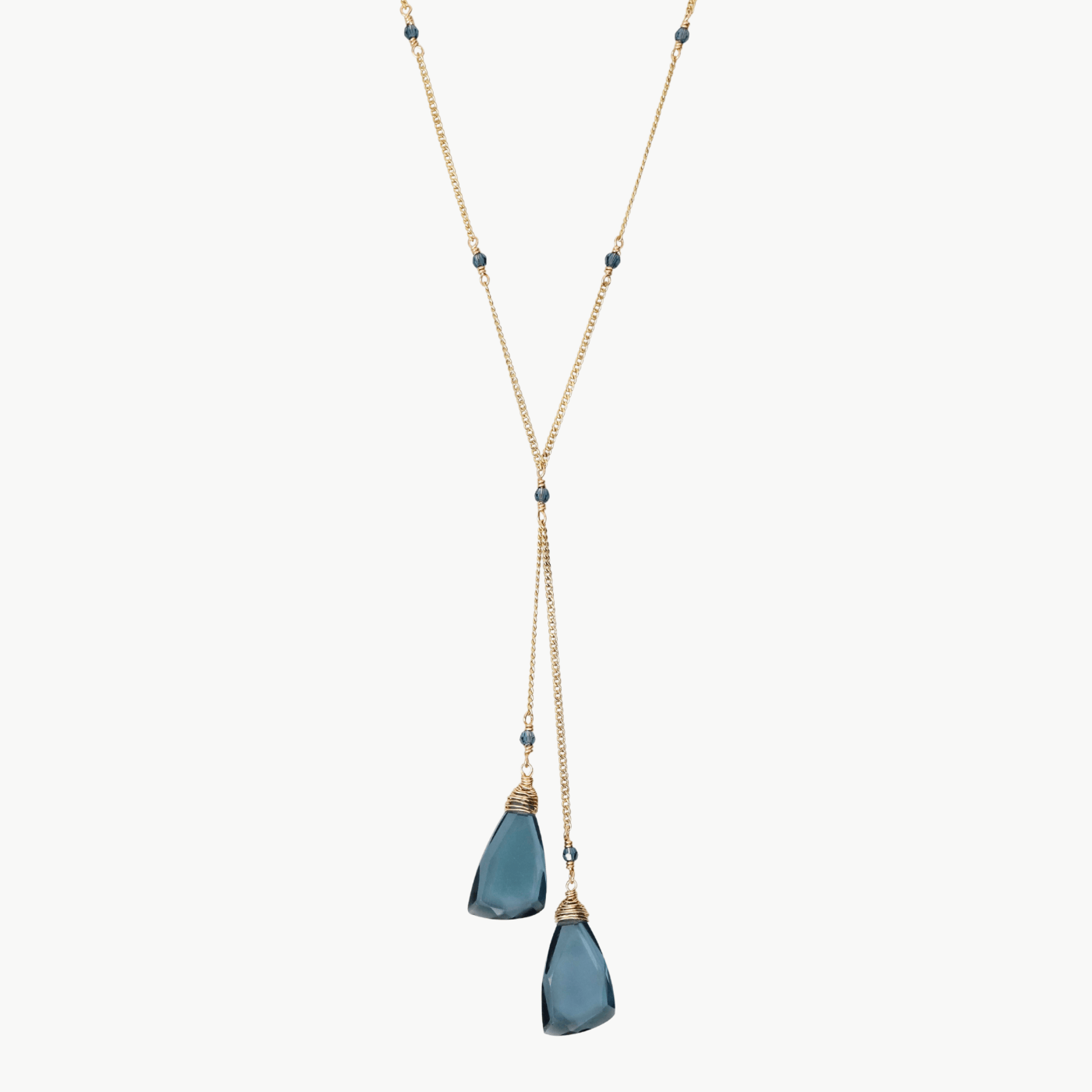 NKL-GF Gold Filled Double Lariat Drop with London Blue Qu