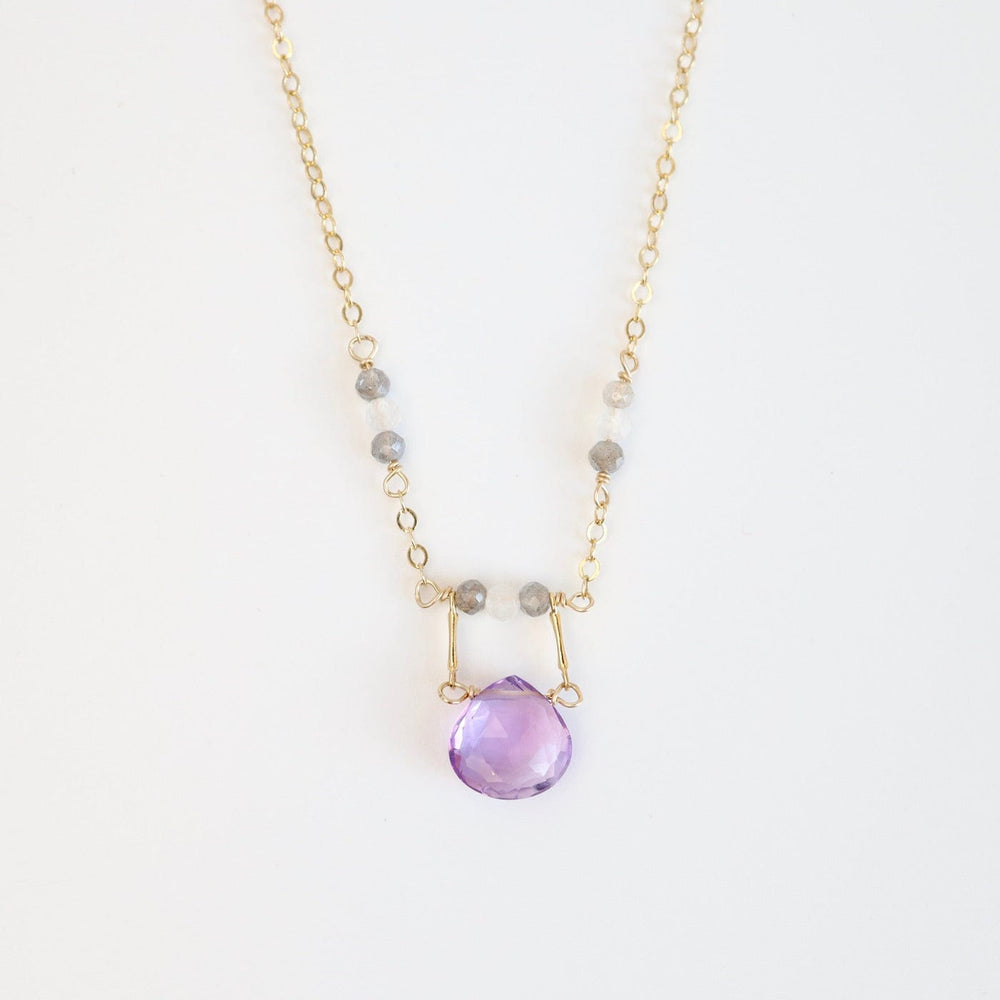 NKL-GF Gold Filled Drop Down Bar Link Pink Amethyst Necklace