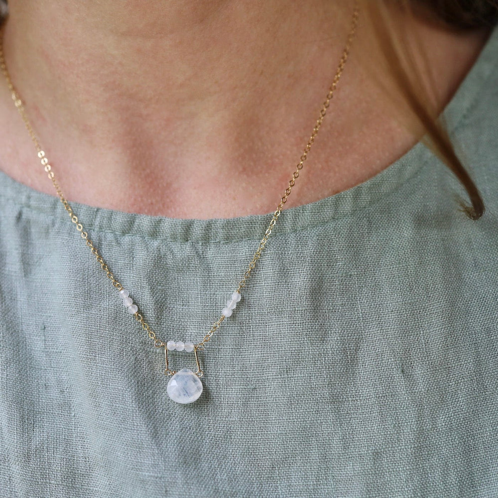 NKL-GF Gold Filled Drop Down Moonstone Necklace