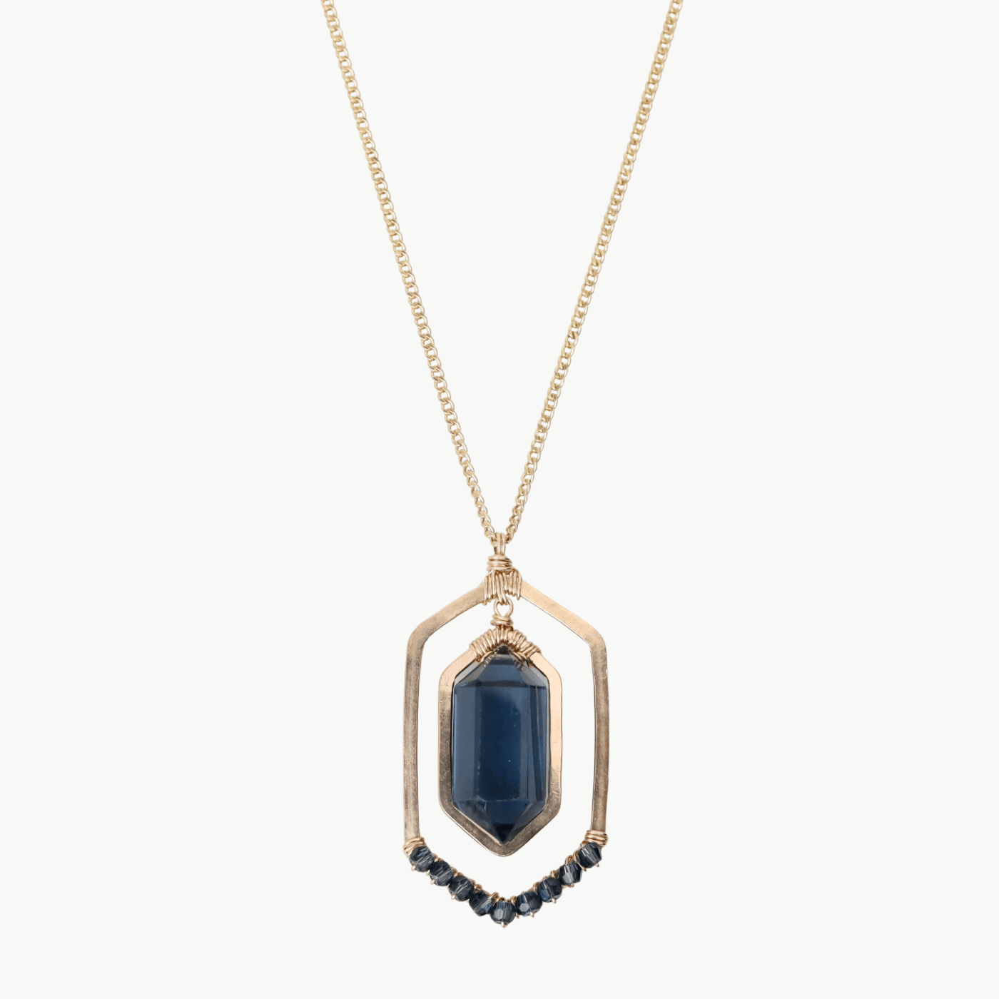 NKL-GF Gold Filled Elongated Hexagon with London Blue Qua