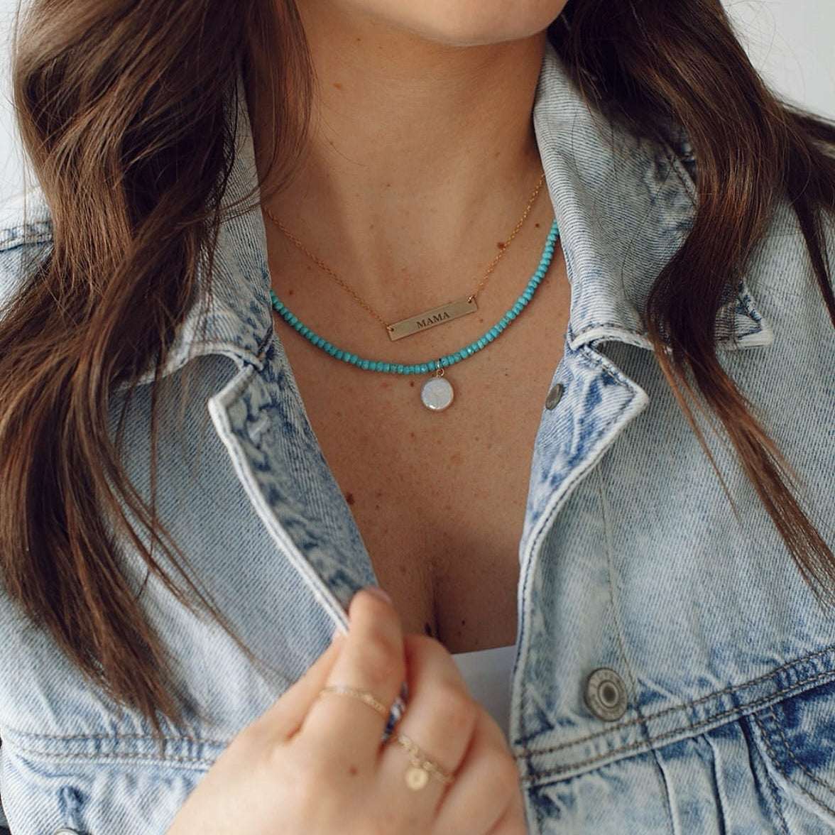 NKL-GF Gold Filled Free Spirit Turquoise Pearl Beaded Necklace