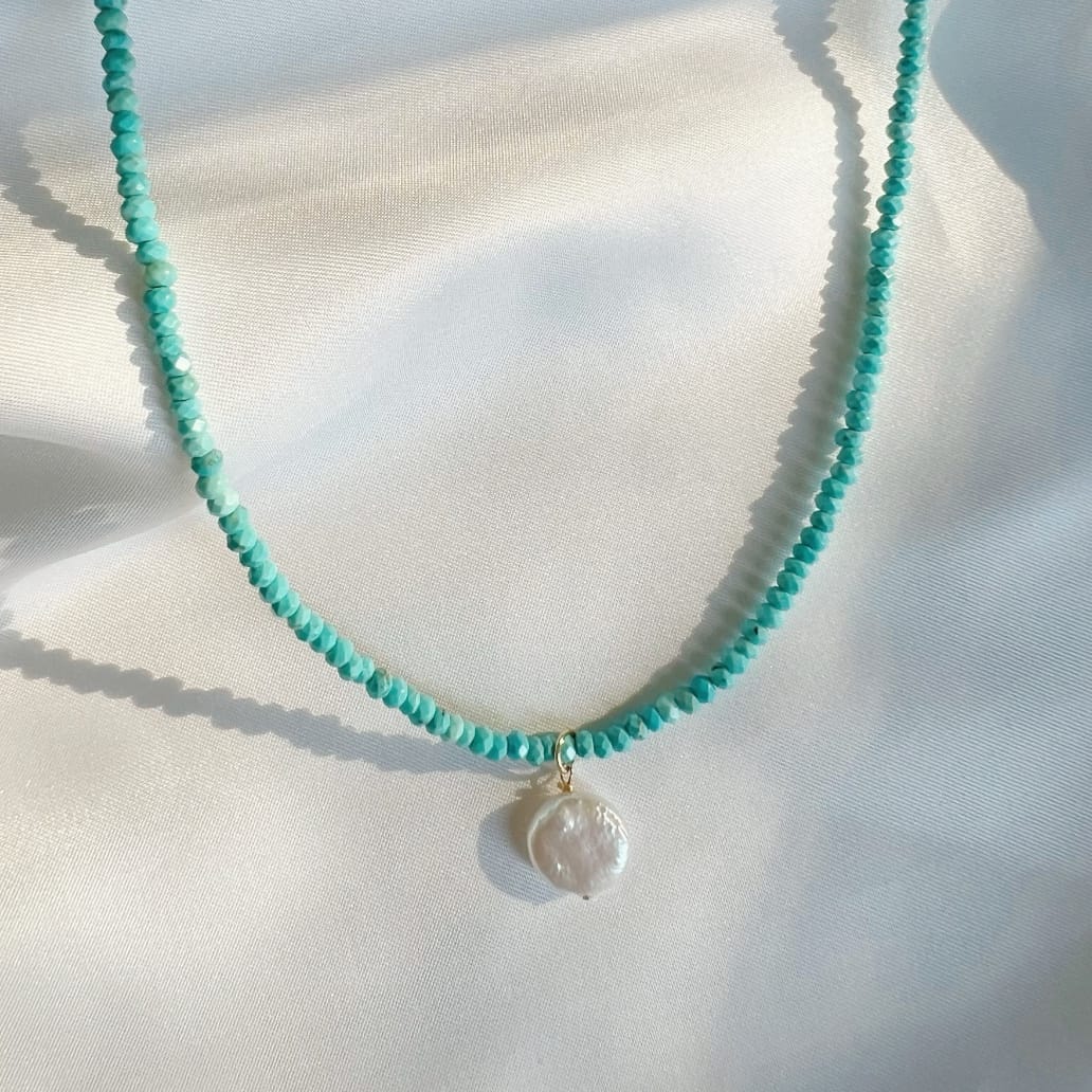 NKL-GF Gold Filled Free Spirit Turquoise Pearl Beaded Necklace