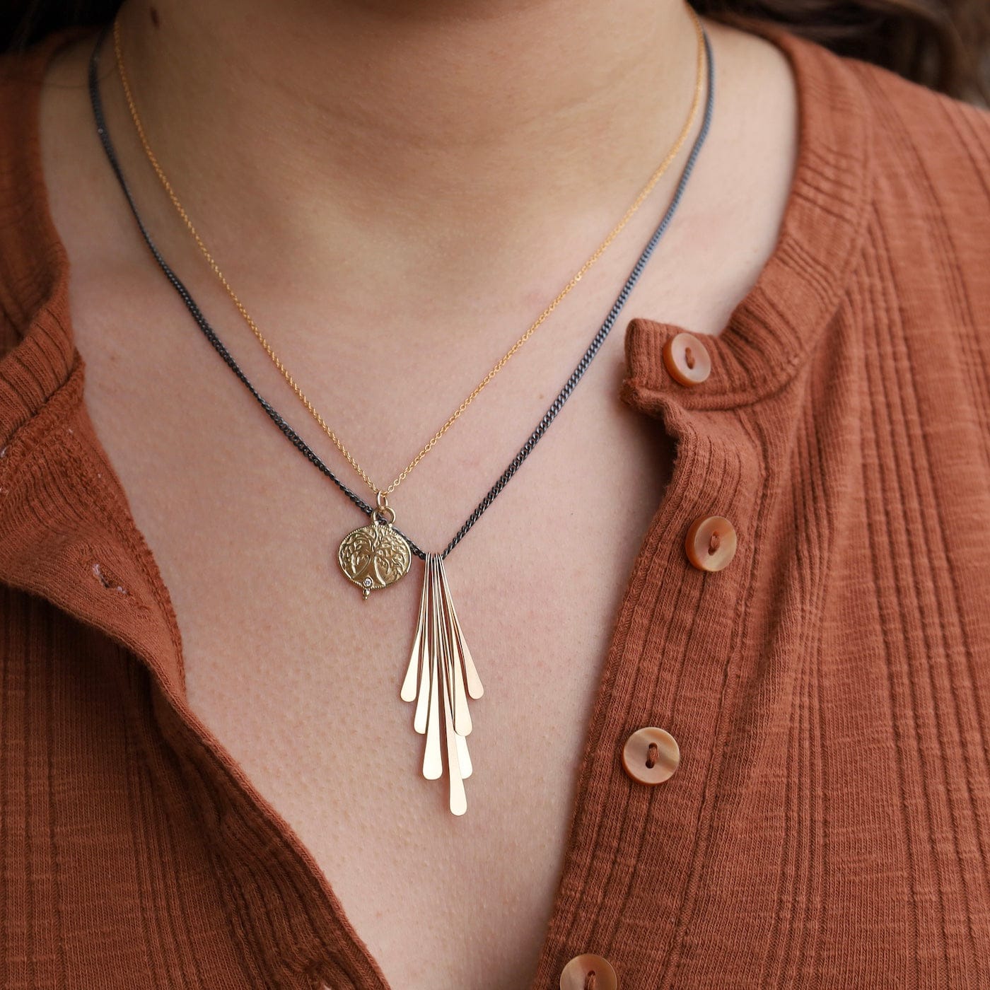 NKL-GF Gold Filled Fringe with Oxidized Frida Necklace