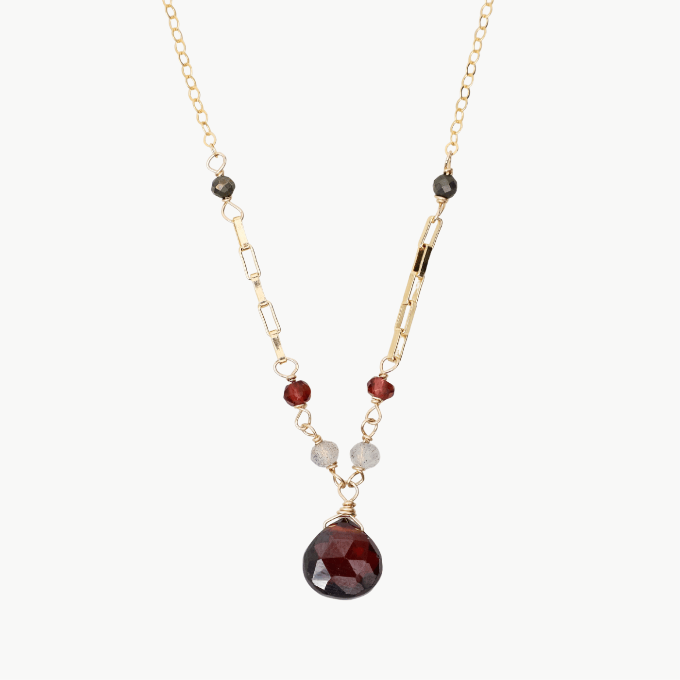 NKL-GF Gold Filled Garnet Drop with Rondelles Necklace