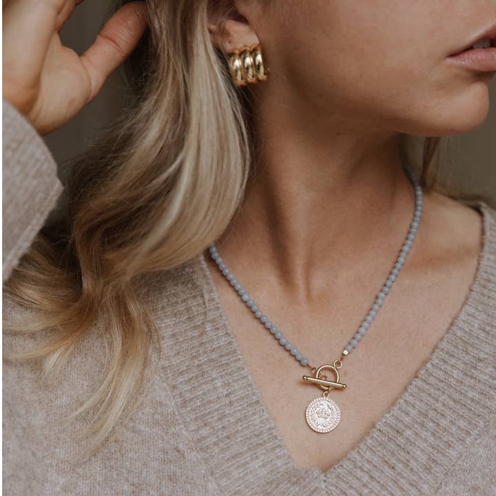 NKL-GF Gold Filled Harlow Blue Angelite Toggle Necklace