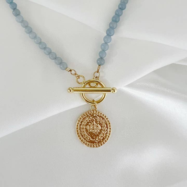 NKL-GF Gold Filled Harlow Blue Angelite Toggle Necklace