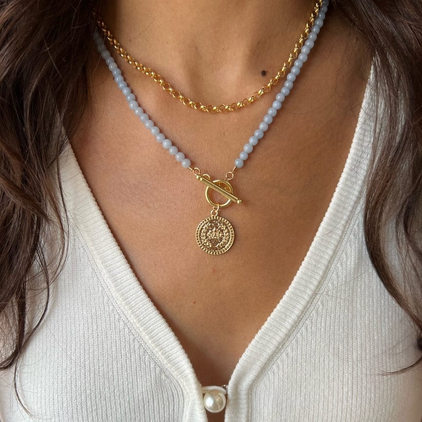 NKL-GF Gold Filled Harlow Blue Angelite Toggle Necklace