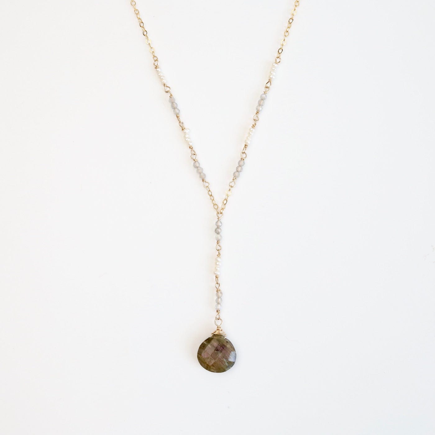 NKL-GF Gold Filled Long "Y" drop Necklace with Labradorite