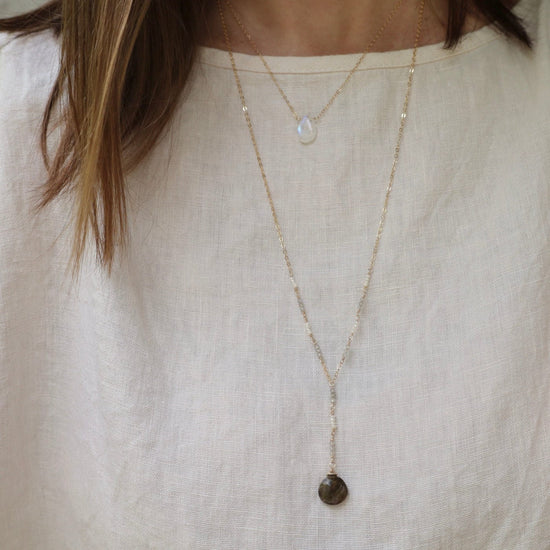 NKL-GF Gold Filled Long "Y" drop Necklace with Labradorite