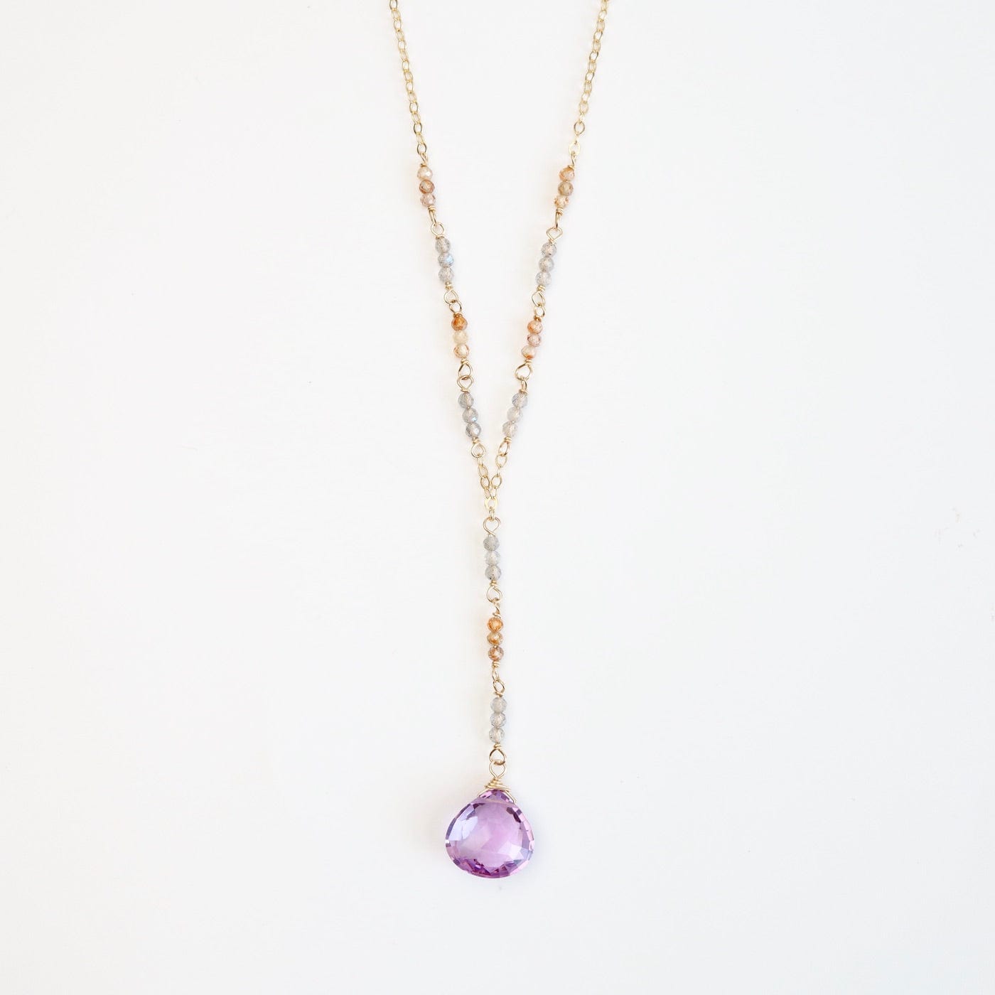 NKL-GF Gold Filled Long "Y" drop Necklace with Pink Amethyst