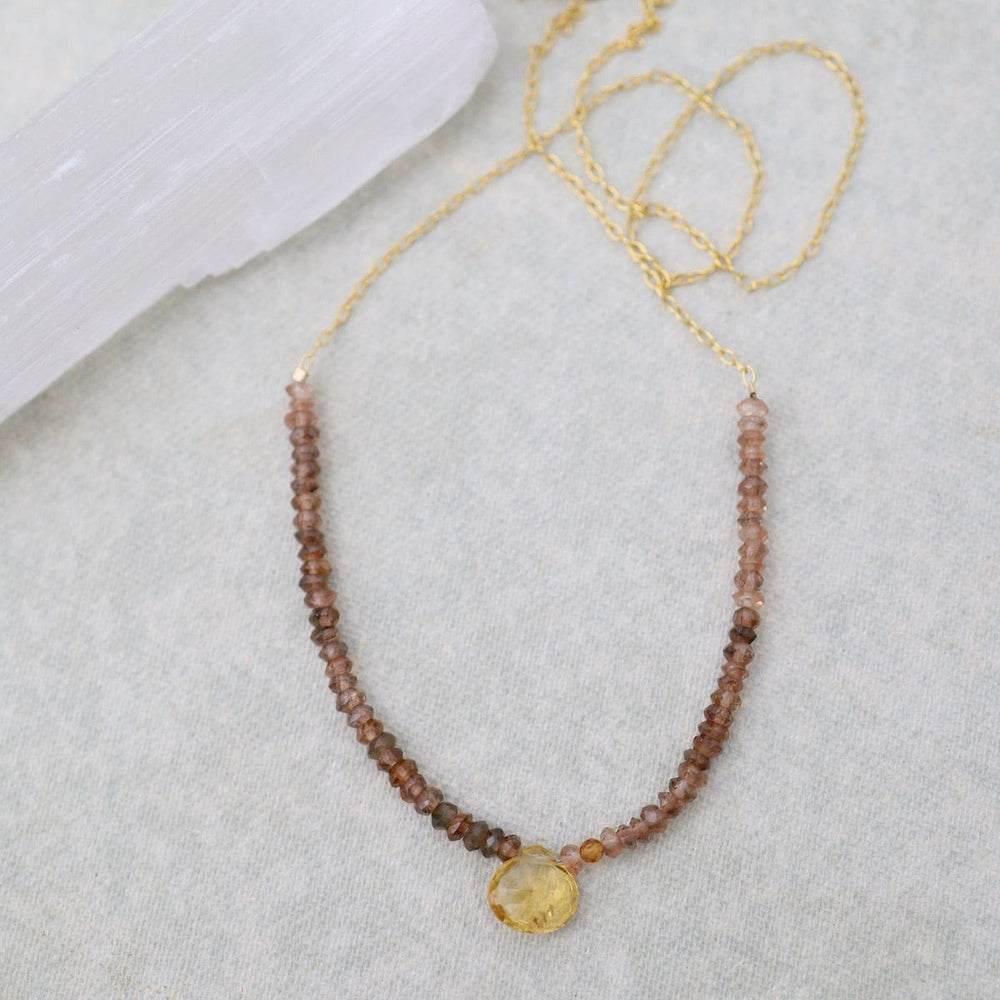 
                      
                        NKL-GF Gold Filled Necklace with Gemstone Arc & Briolette Drop - Rutilated Quartz & Citrine
                      
                    