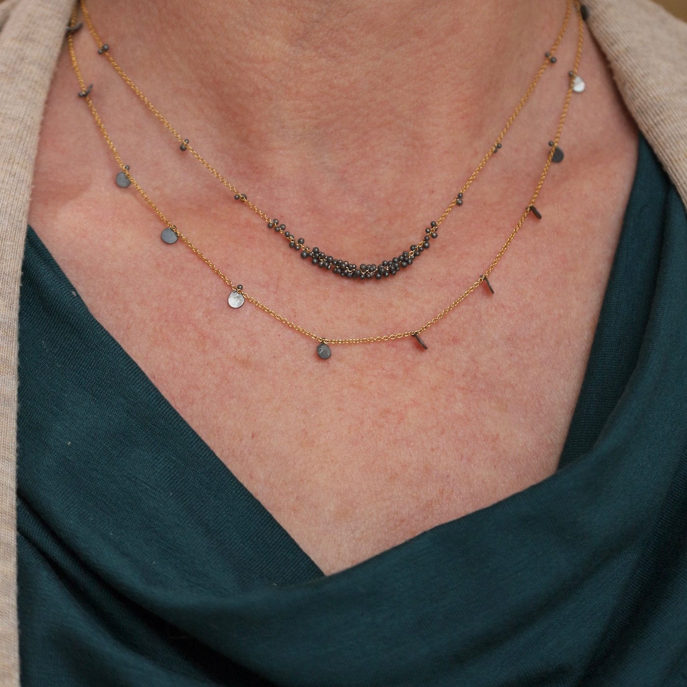 NKL-GF Gold Filled & Oxidized Silver Clustered Wisteria Necklace