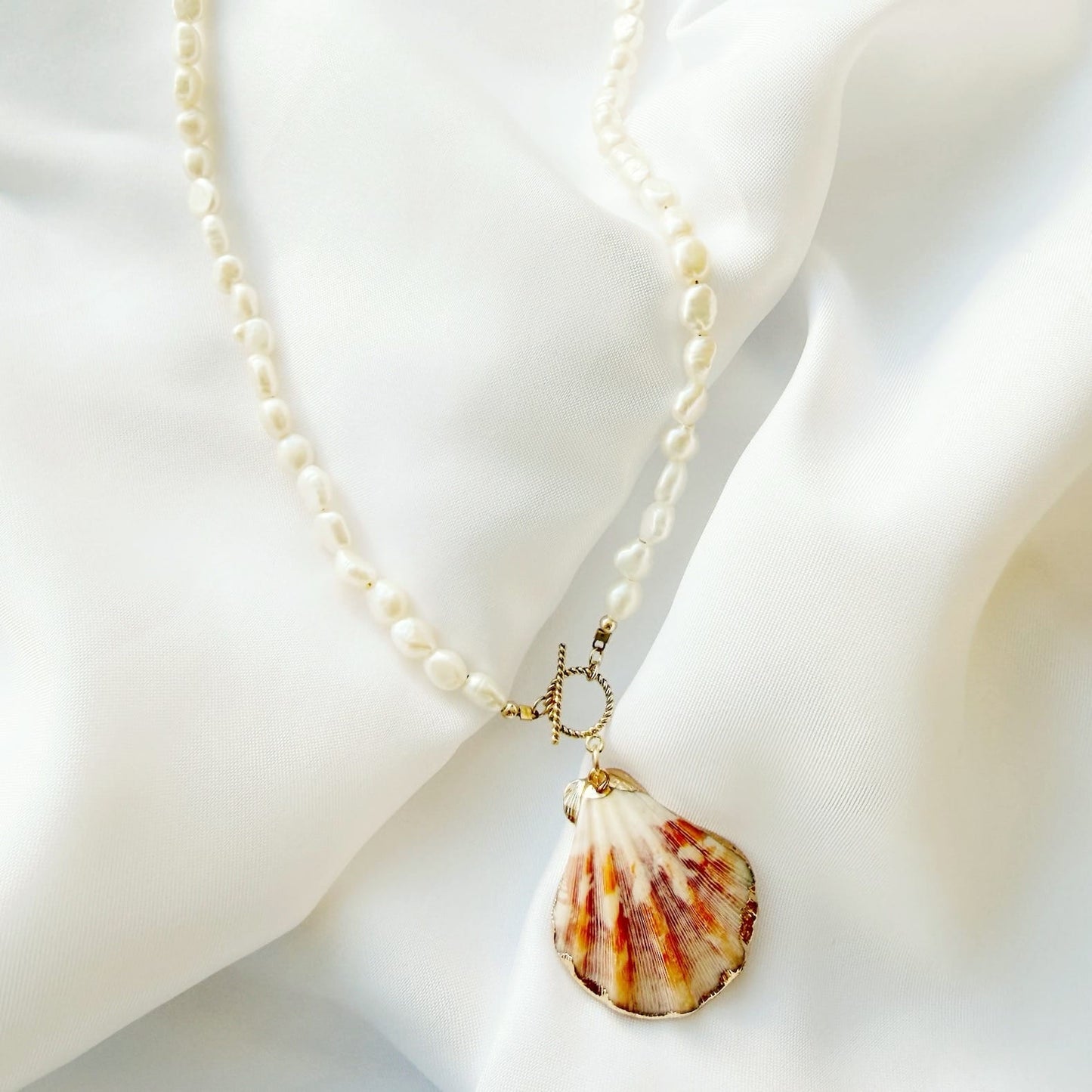 NKL-GF Gold Filled Pink Sands Pearl Beach Shell Toggle Necklace
