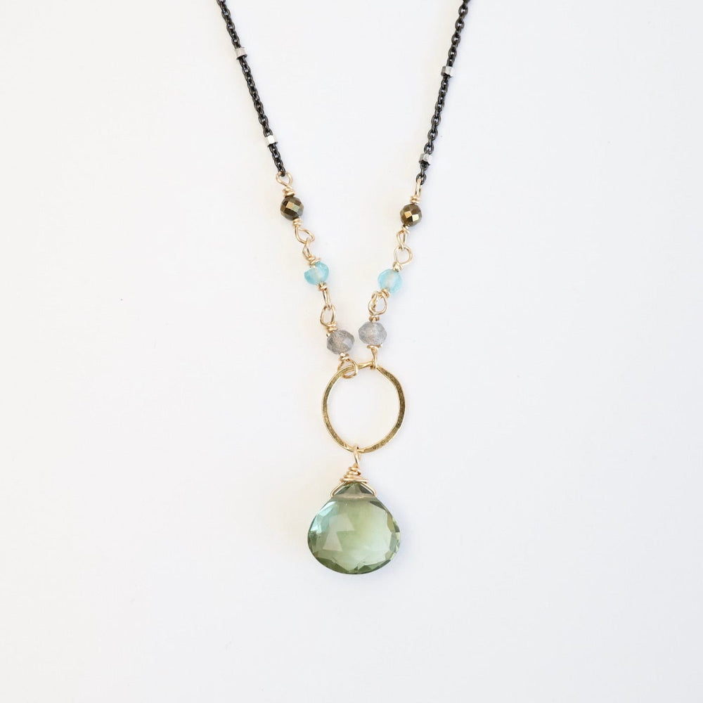 NKL-GF Gold Filled Ring with Green Amethyst Drop Necklace