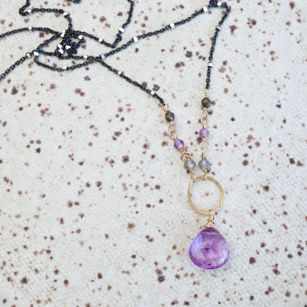 
                  
                    NKL-GF Gold Filled Ring with Pink Amethyst Drop Necklace
                  
                