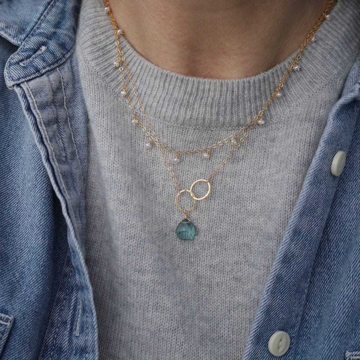 NKL-GF Gold Filled White Pearl Rondelle Necklace