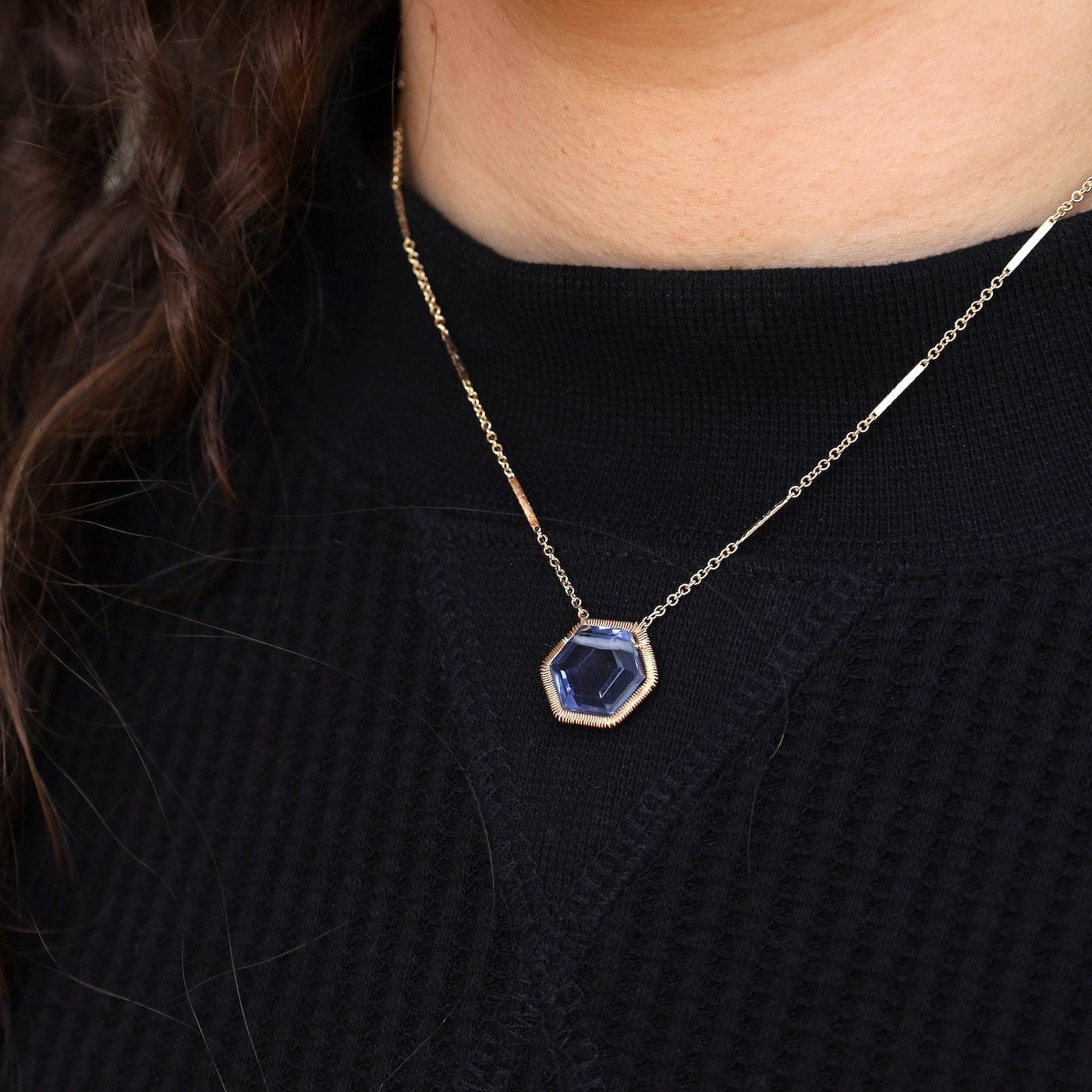 NKL-GF Gold Filled Wire Wrapped Iolite Quartz Necklace