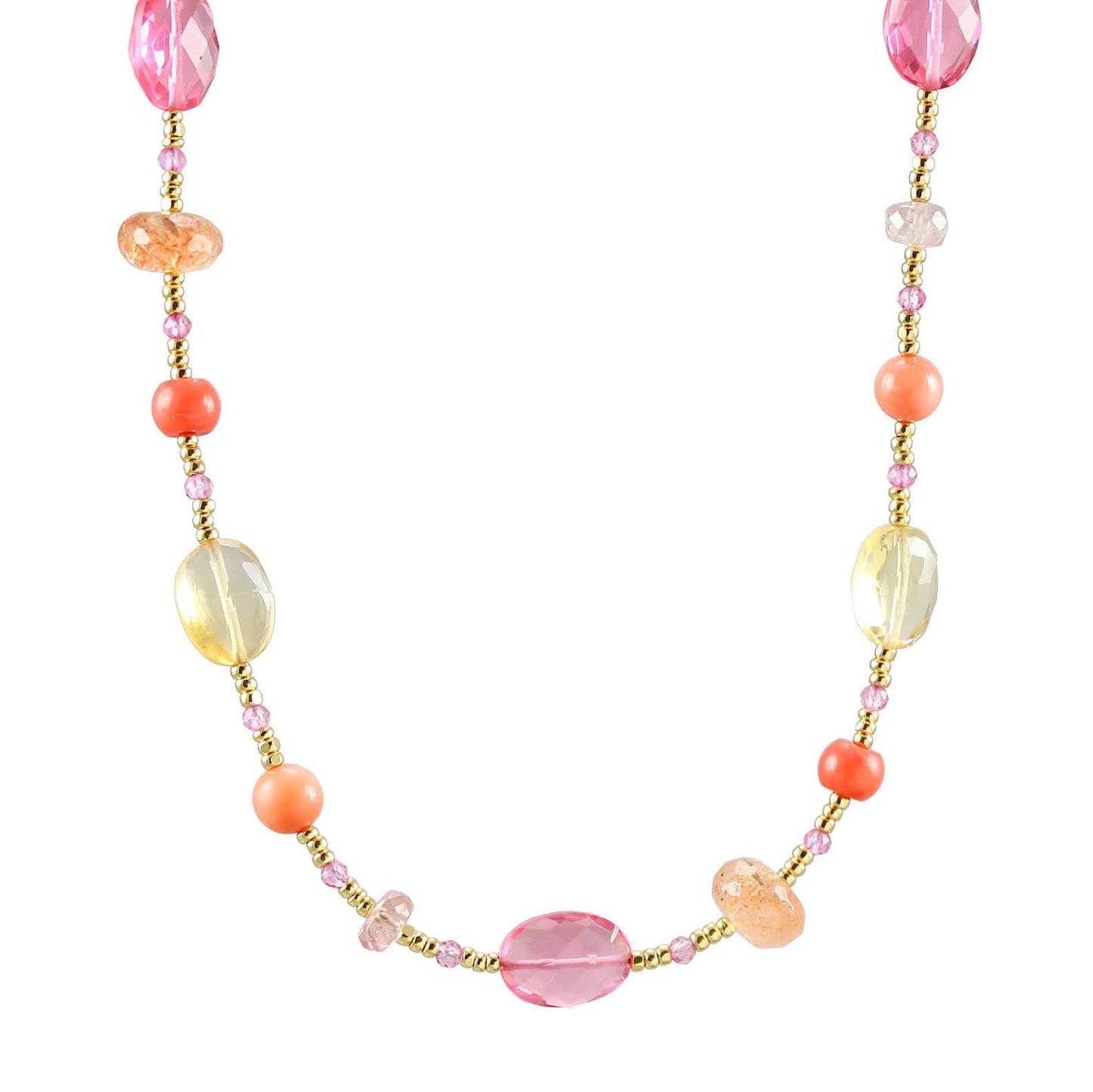 NKL-GF Gold Glass Pastel Stone Station Necklace