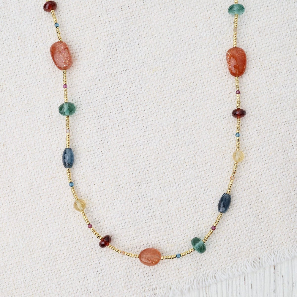 
                      
                        Gold Glass, Quartz, Garnet, Sunstone Mix Necklace
                      
                    