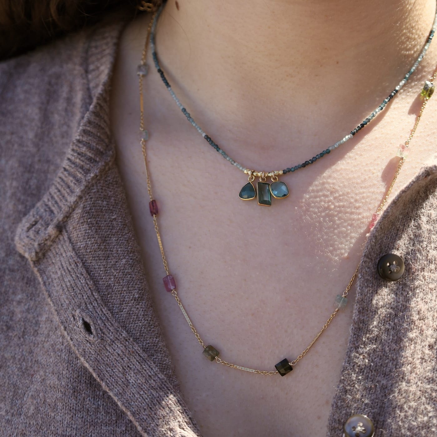 NKL-GF Gold Kyanite & Quartz Charm Necklace