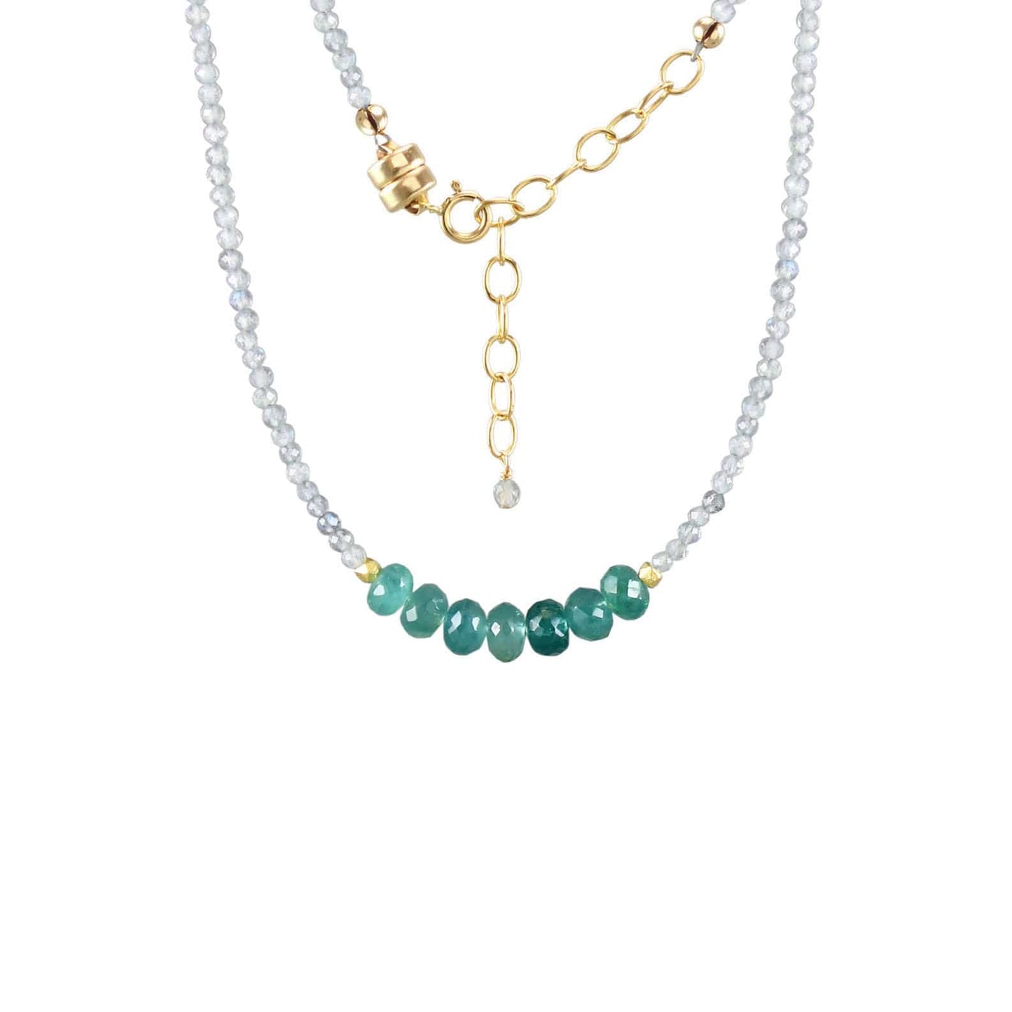 NKL-GF Gold Labradorite & 7 Grandidierite Stones Necklace