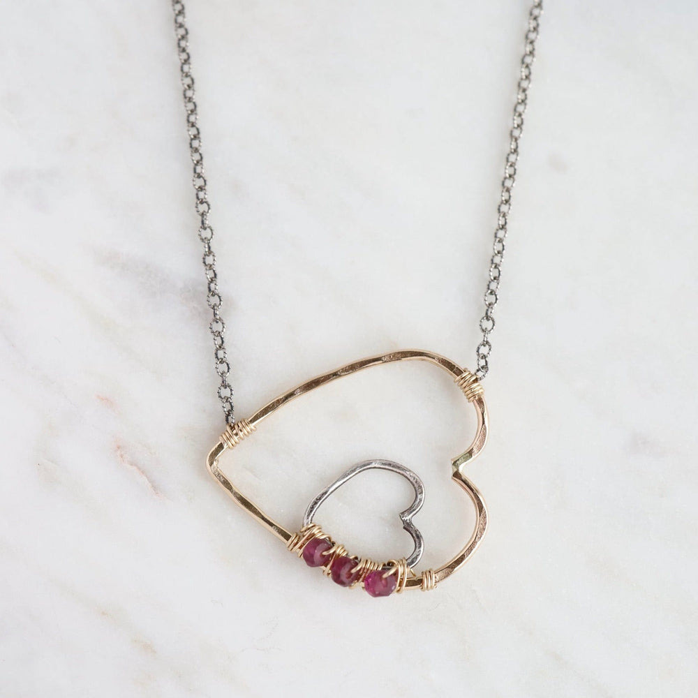 NKL-GF Gold & Silver Heart with Rhodolite Garnet Necklace