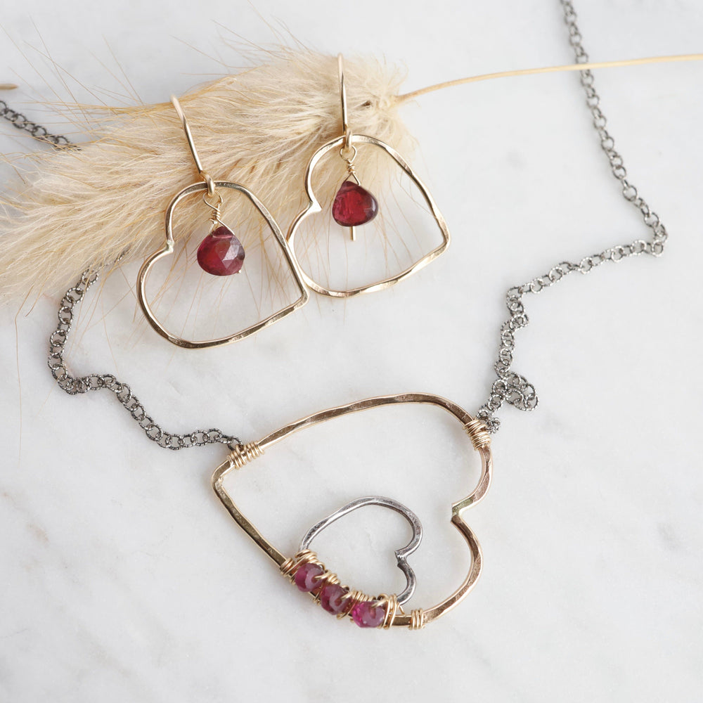 
                  
                    NKL-GF Gold & Silver Heart with Rhodolite Garnet Necklace
                  
                