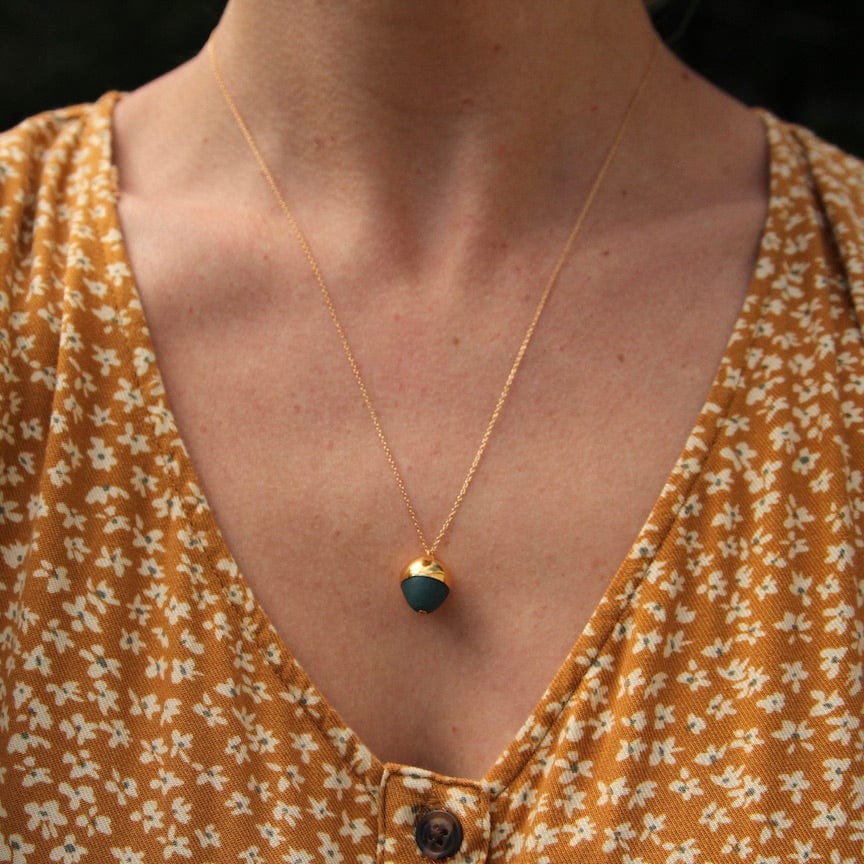 NKL-GF Gold & Teal Acorn Necklace