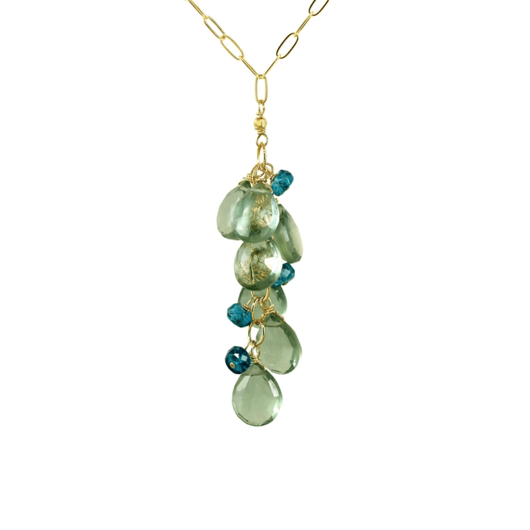 NKL-GF Gold Waterfall Necklace Green Quartz & Blue Quartz