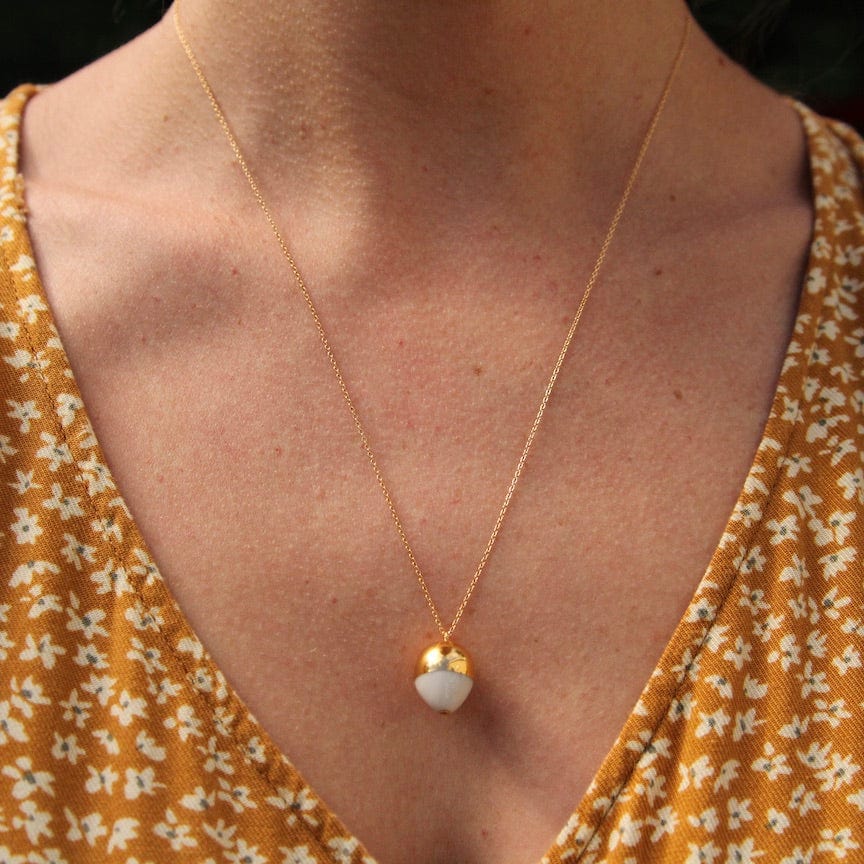 NKL-GF Gold & White Acorn Necklace