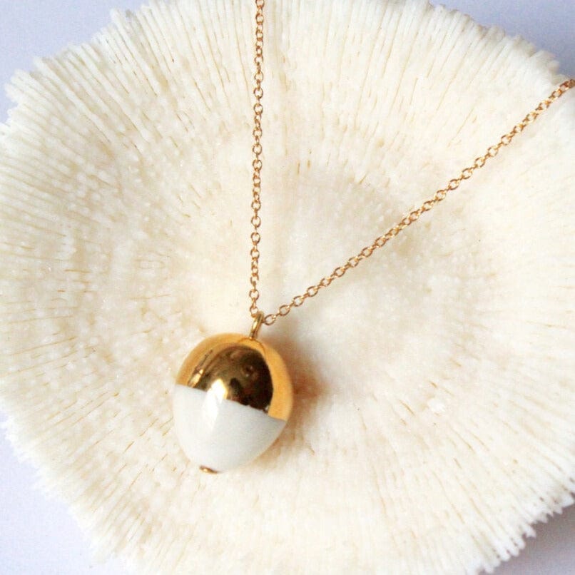 NKL-GF Gold & White Acorn Necklace