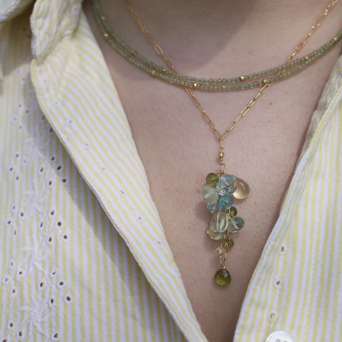 NKL-GF Green Cluster Drop Necklace