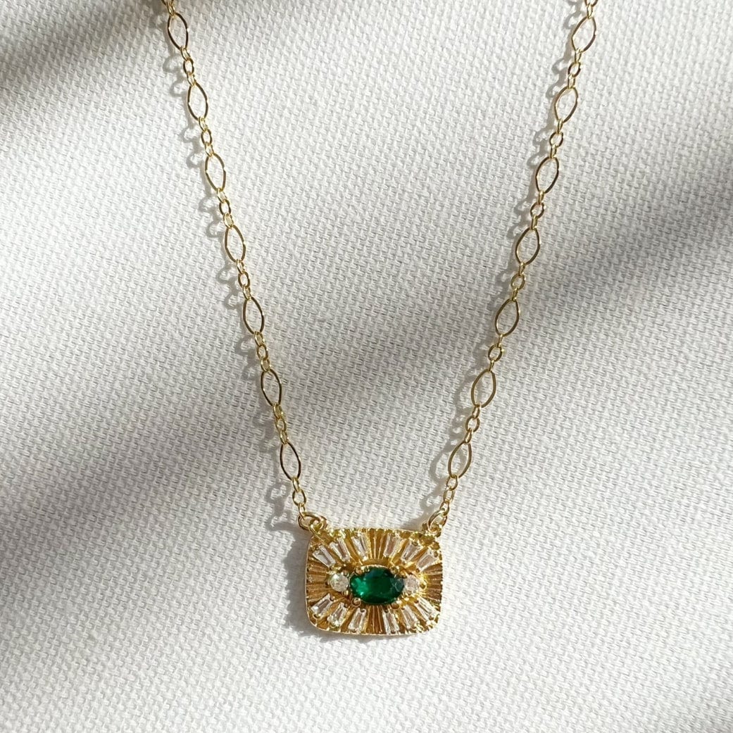 NKL-GF Green Evil Eye Medallion Necklace Gold Filled