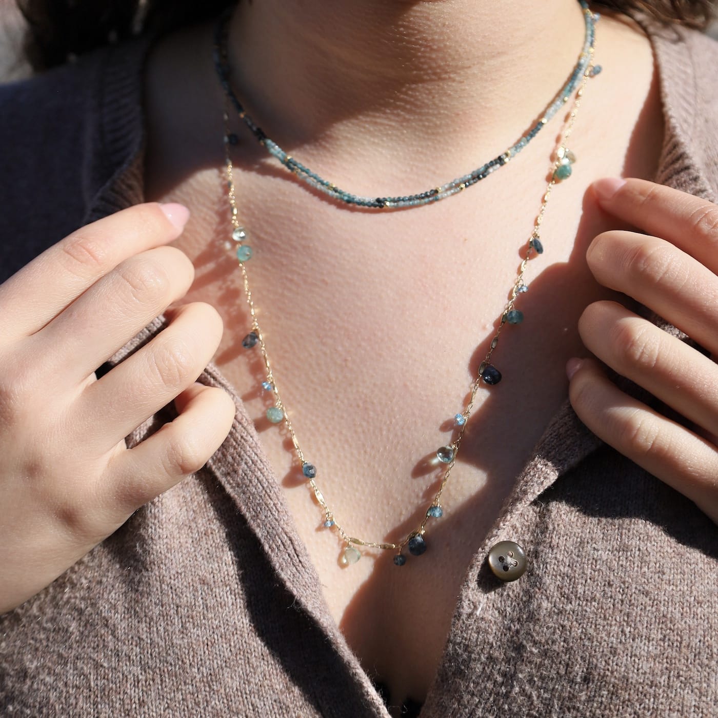 NKL-GF Green Quartz Raindrops Necklace