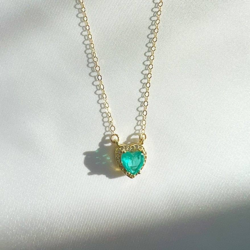 NKL-GF Green with Envy Emerald Heart Necklace Gold Filled