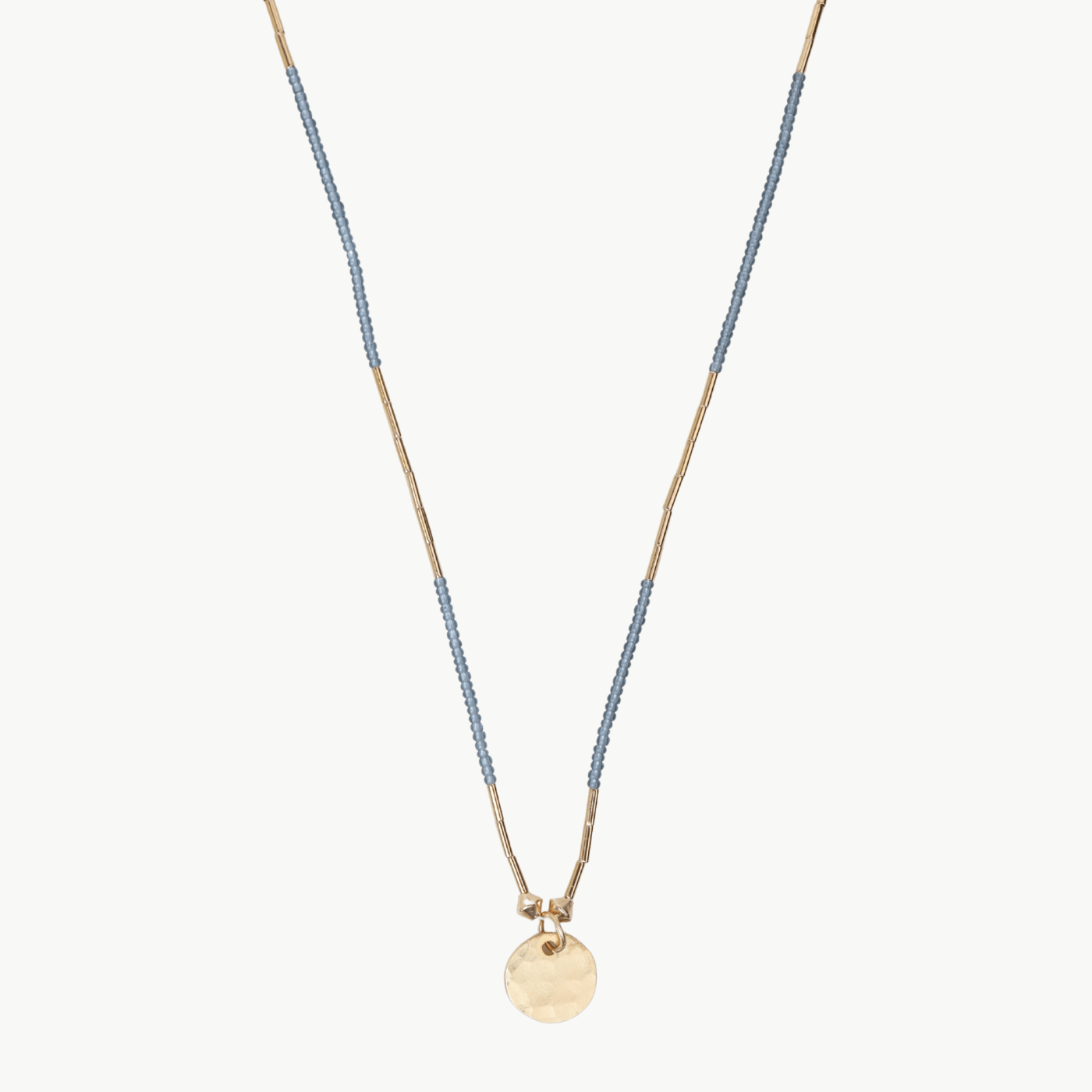 NKL-GF Grey seed beads with gold fill & disc charm neckla