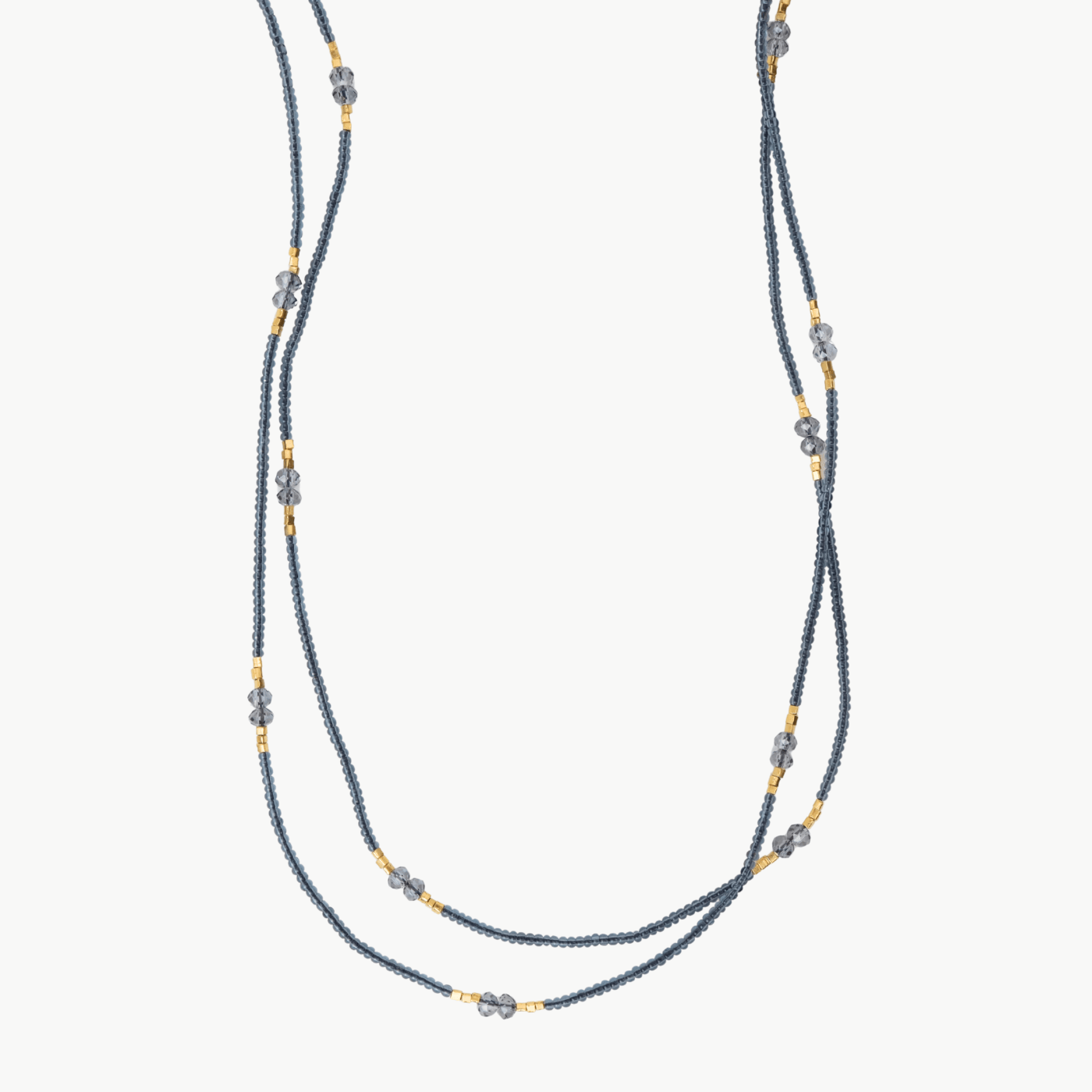 NKL-GF Grey seed beads with gold fill & mystic quartz dou