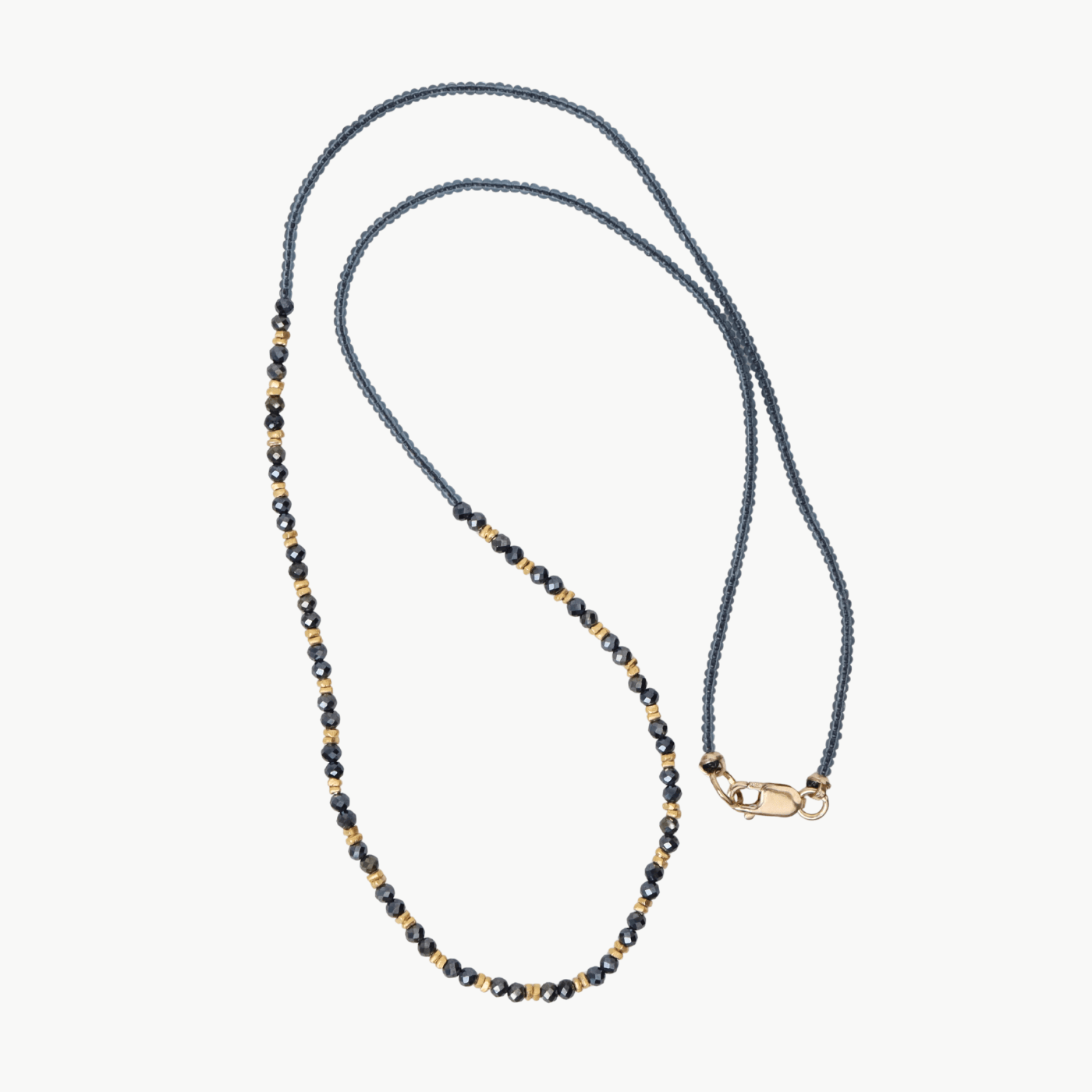 NKL-GF Grey seed beads with gold vermeil & black spinel b