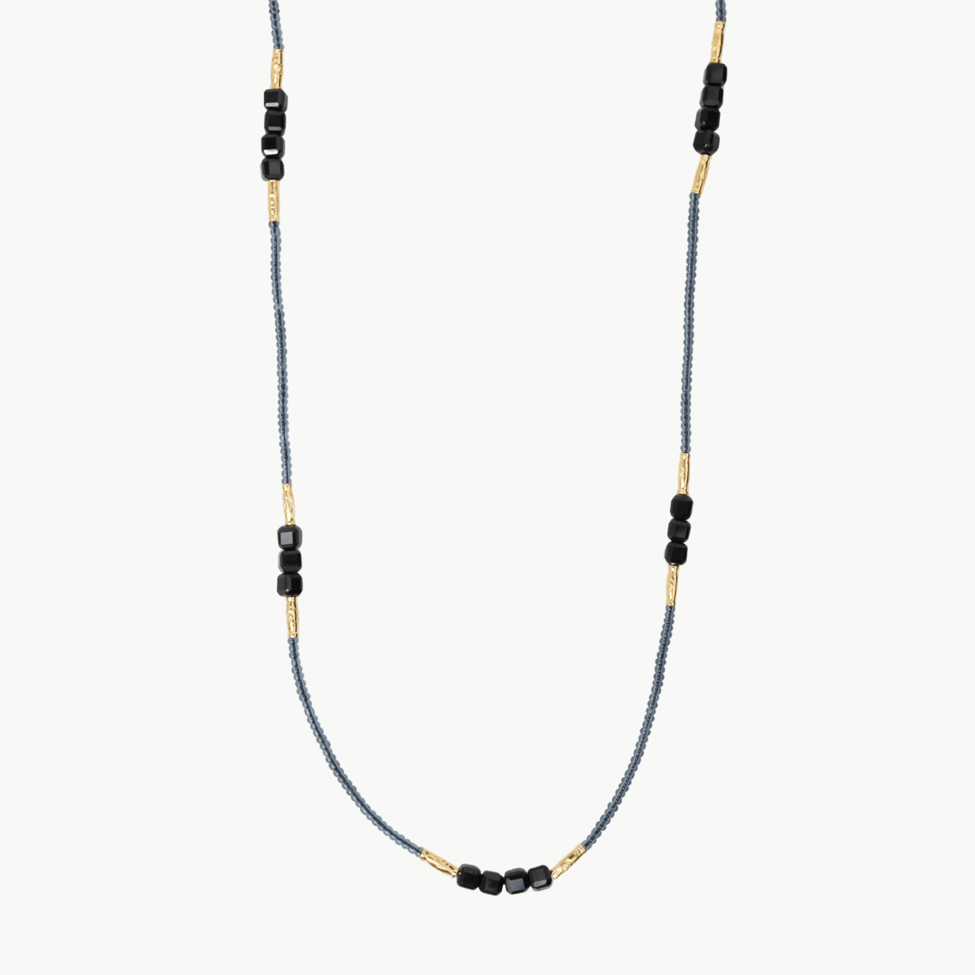 NKL-GF Grey seed beads with gold vermeil & black spinel b